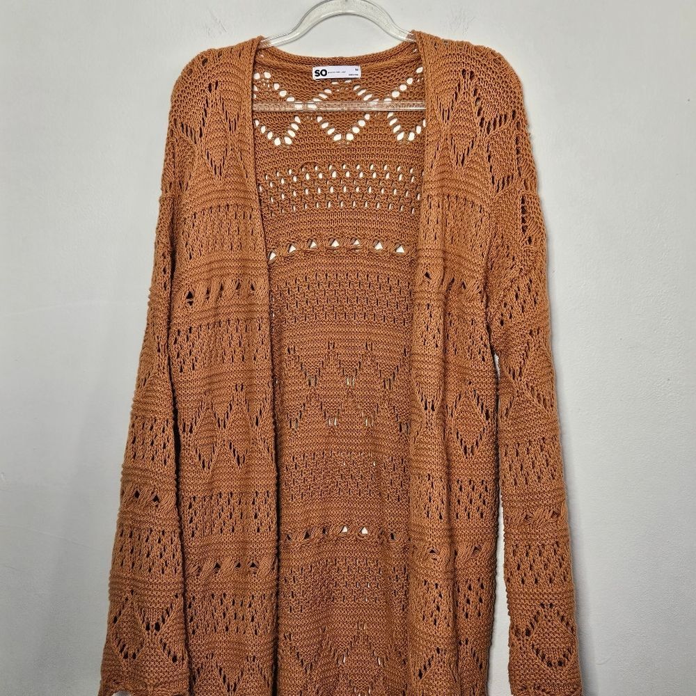 So Mustard Yellow Boho Crochet Stitch Kimono Open Cardigan Wide Sleeve M… - Picture 4 of 10
